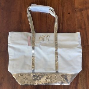 NWT Victoria’s Secret large gold sparkly tote